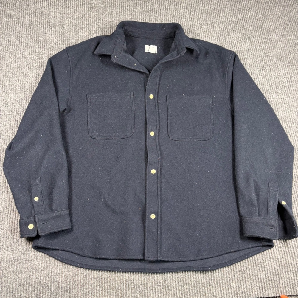 H&M Jacket Mens XL Relaxed Fit Wool Blend Flannel Shirt Navy Blue